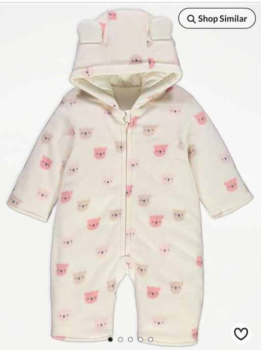 George Cream Bear Fleece 3D Ear Hooded Sleepsuit