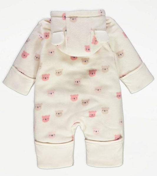 George Cream Bear Fleece 3D Ear Hooded Sleepsuit