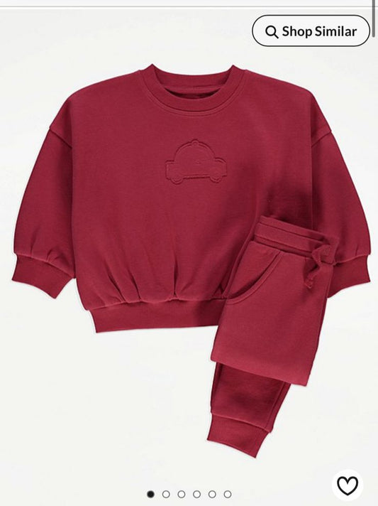 George Burgundy Appliqued Car Sweatshirt & Trouser Set
