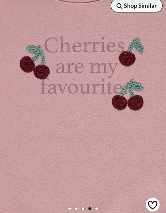 George Embroidered Cherry on Pink Sweatshirt & Trouser Set