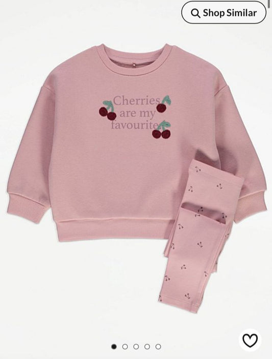 George Embroidered Cherry on Pink Sweatshirt & Trouser Set