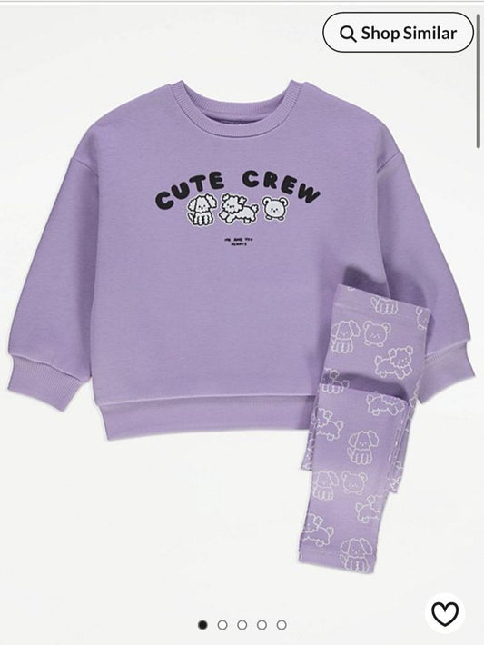 George Lilac Puppy Cute Crew Sweatshirt & Leggings Set