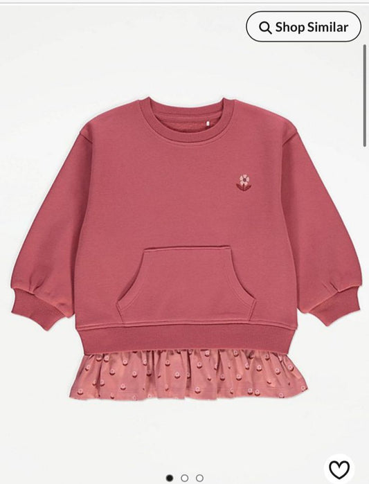 George Dark Pink Flower Frill Hem Sweatshirt