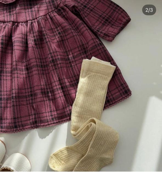 Burgundy Checked Collared Frock With leggings