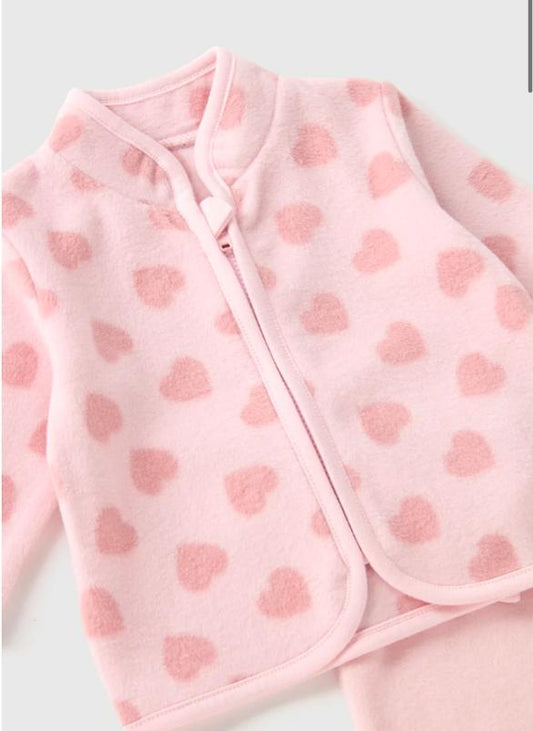 Matalan Fleece hearts Upper & Trouser Set