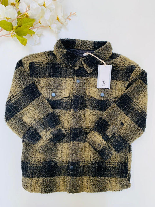 Tu Clothing Khaki Checked Borg Shacket