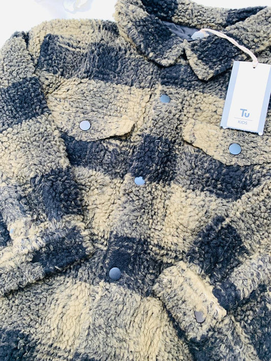 Tu Clothing Khaki Checked Borg Shacket