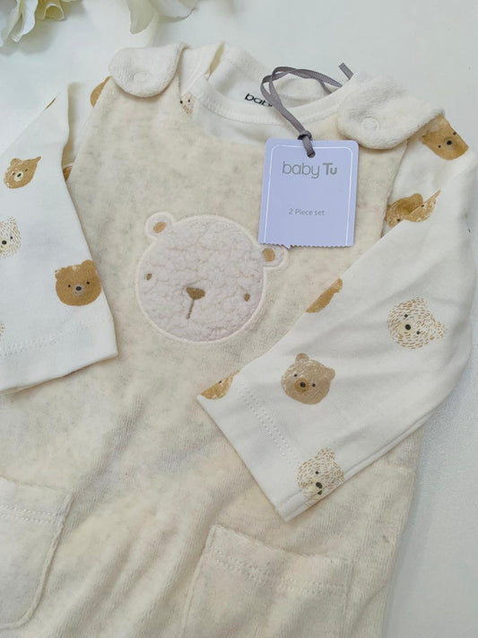 Tu Clothing Appliqued Bear Face Dungarees