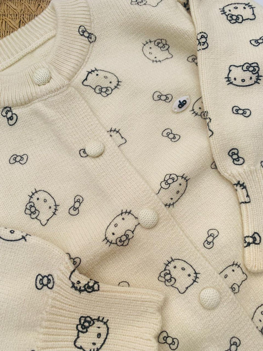Hello Kitty Print Knitted Cardigan