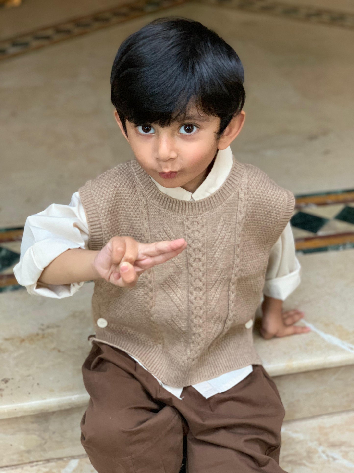 3pc Knitted Sweater,Collared Shirt with baggy Pants set