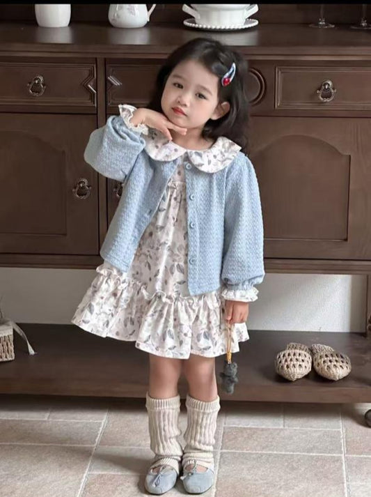 Floral Corduroy Frock with Cardigan