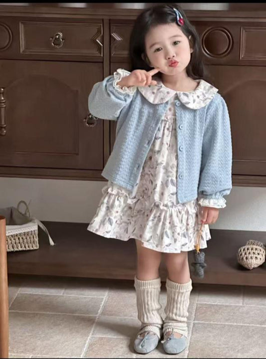 Floral Corduroy Frock with Cardigan