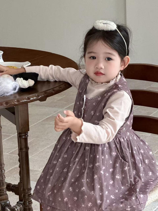 Corduroy Floral Frock with High neck