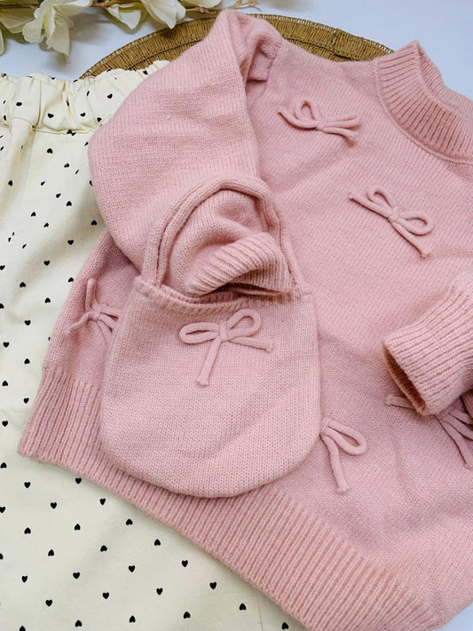 3pc Knitted bows Sweater, matching bag & Pants Set