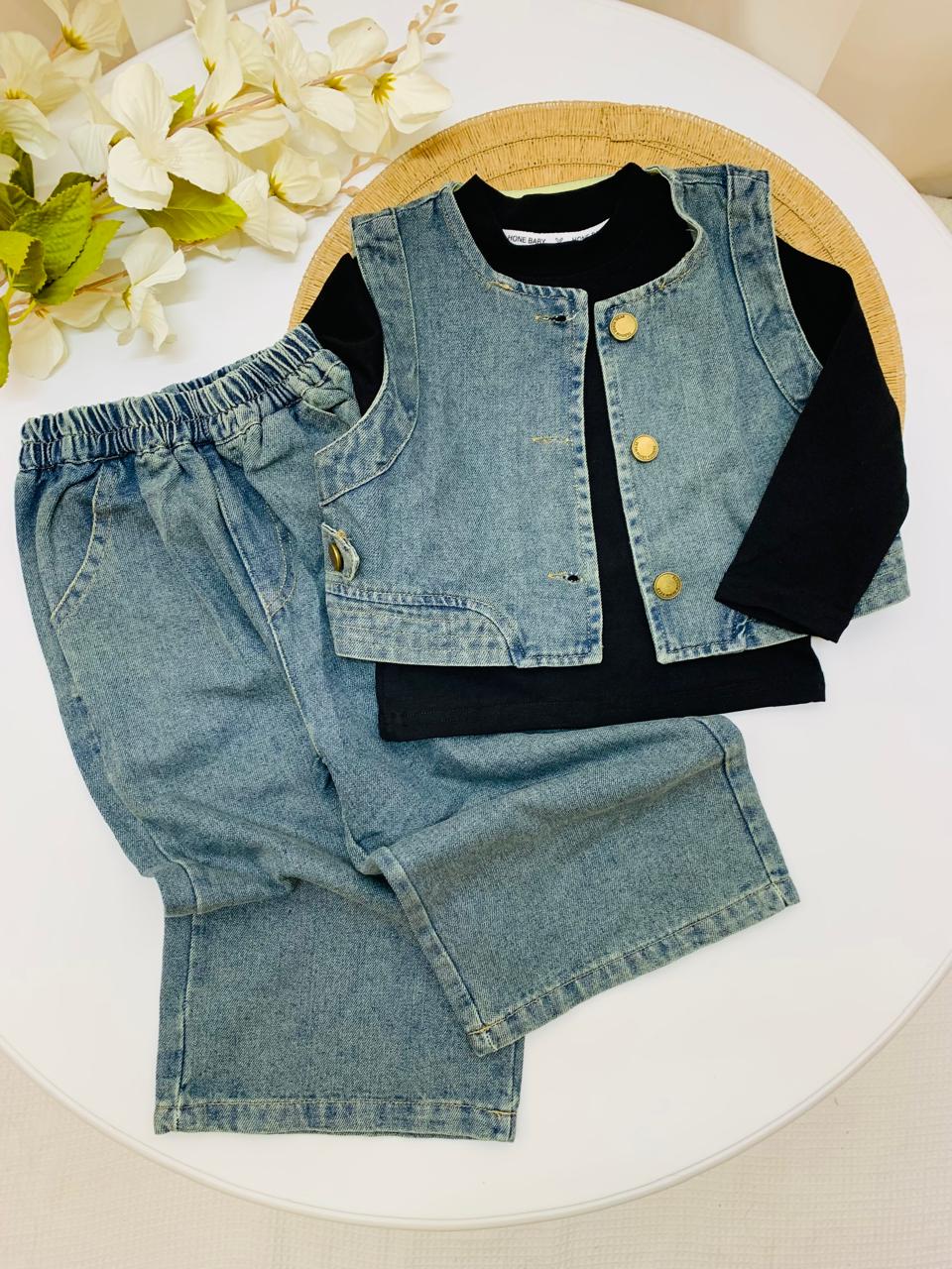 Denim Jacket, Shirt & Pants Set
