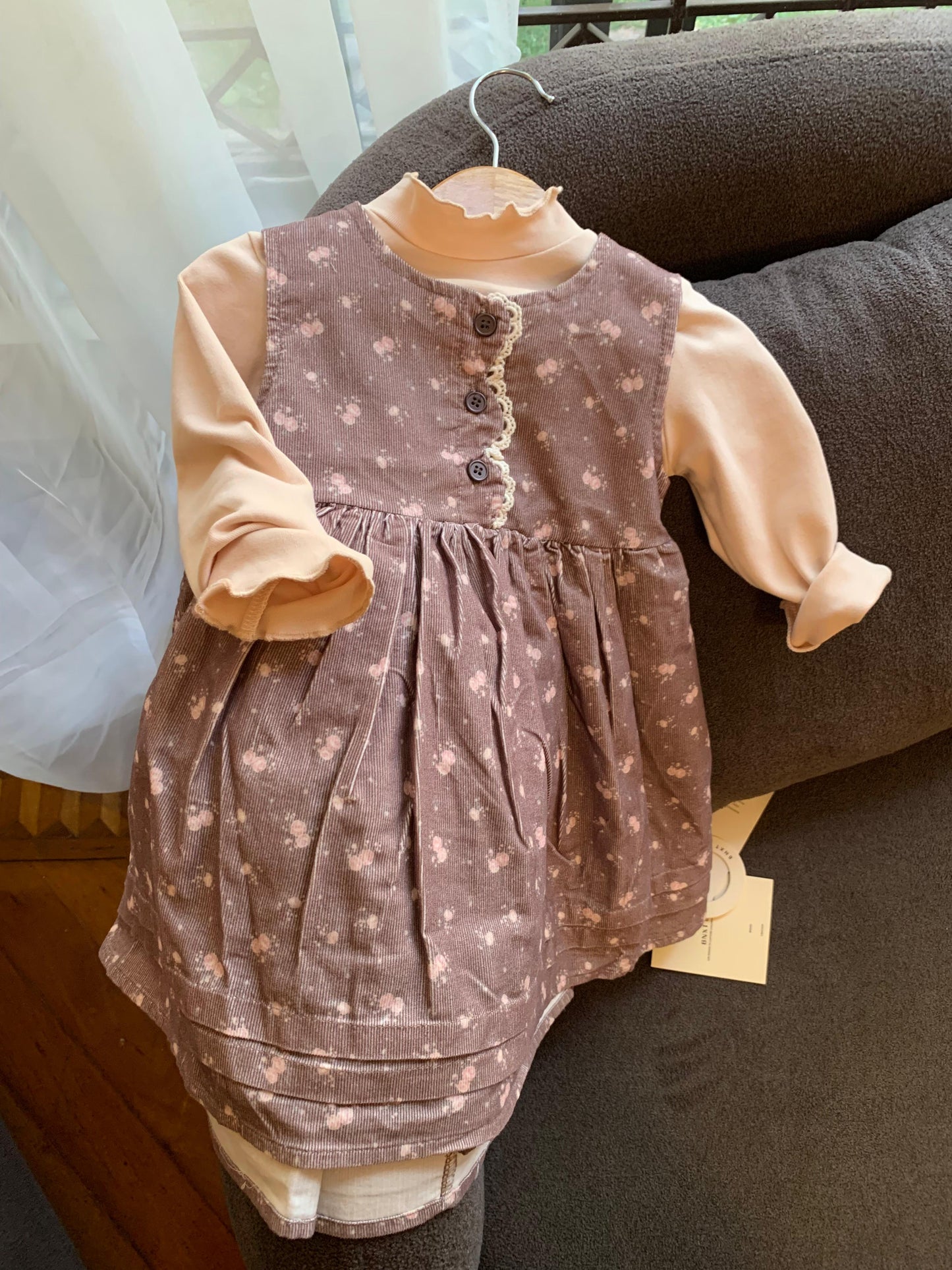 Corduroy Floral Frock with High neck