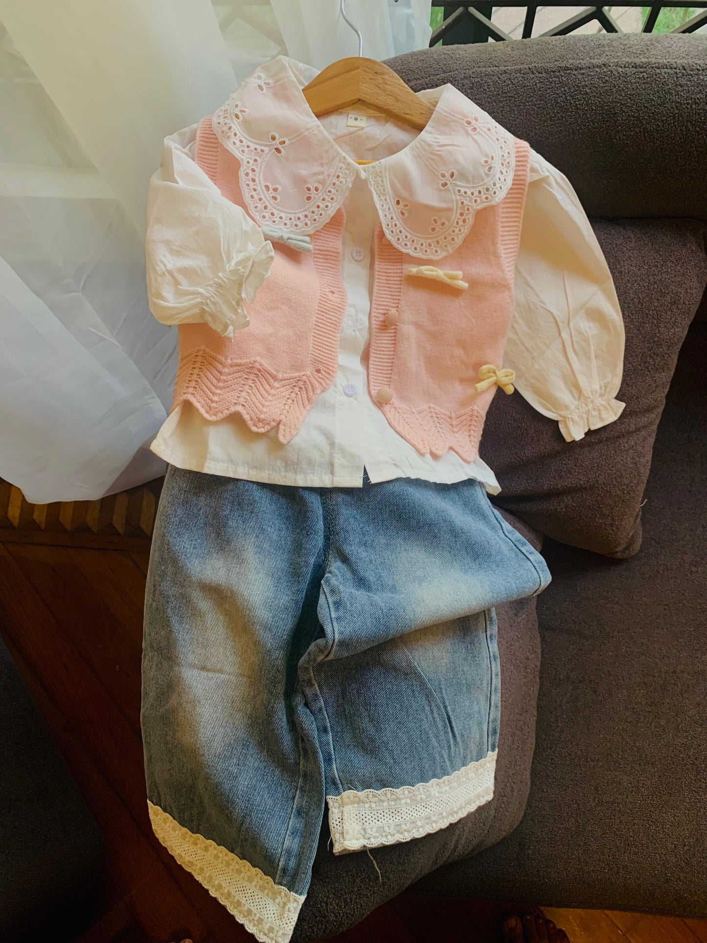 3Pc Knitted Cardigan, Shirt & Pants Set