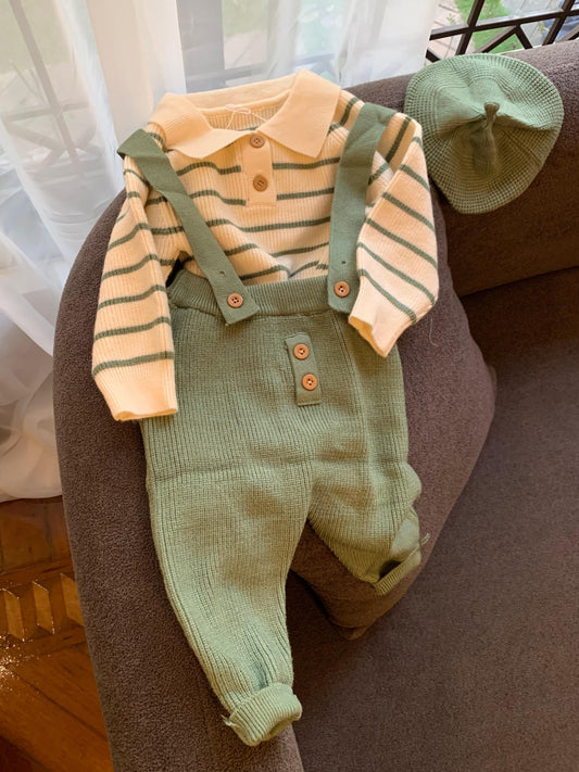 Knitted Dungarees with matching Hat