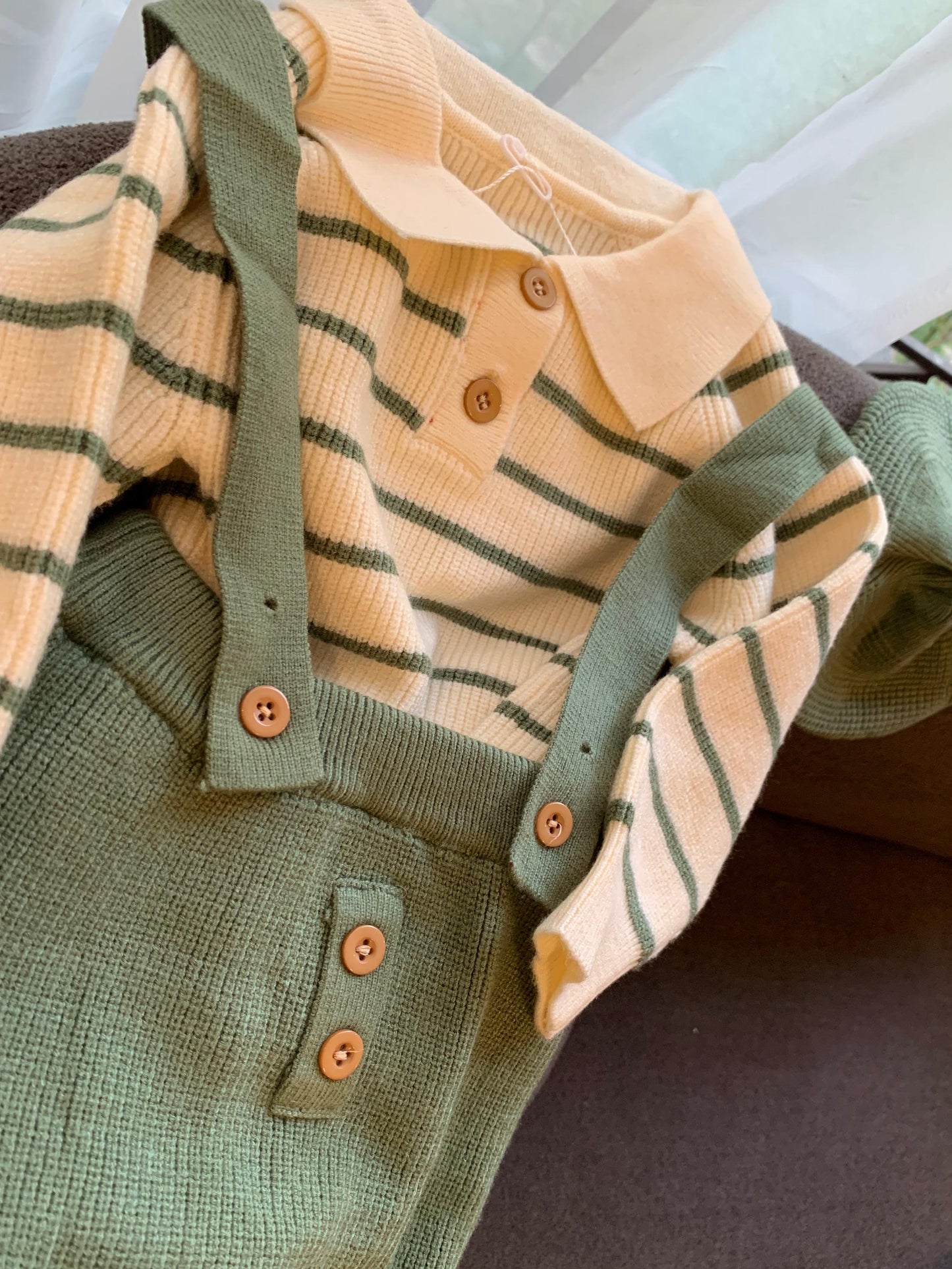 Knitted Dungarees with matching Hat
