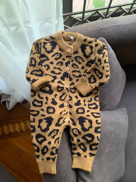 Knitted Cheetah Print Sleepsuit
