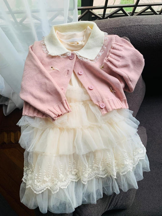 Formal Frock with Pink Bow Cardigan