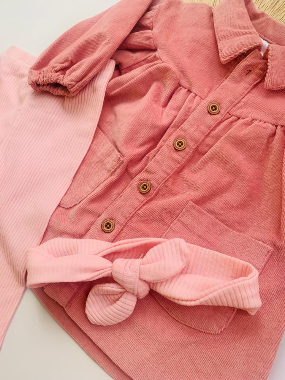 Corduroy Frock with Matching Tights & Headband
