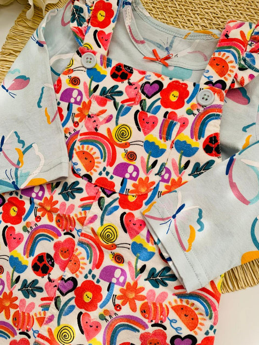 3Pc Corduroy Butterfly Frock with Leggings