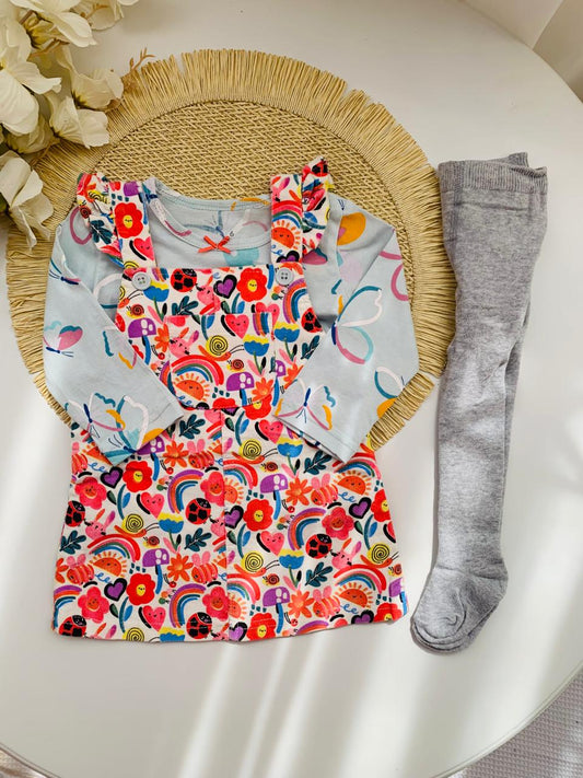 3Pc Corduroy Butterfly Frock with Leggings