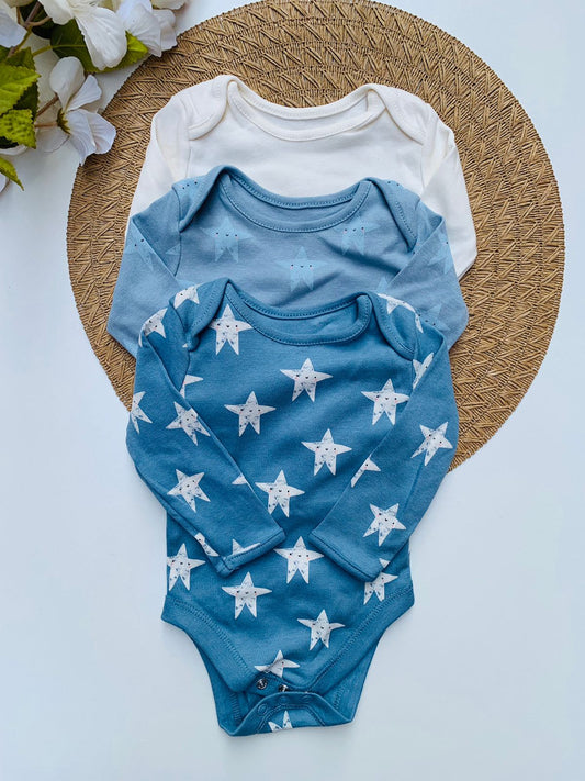 George Pack of 3 Star Print Long Sleeve Bodysuits