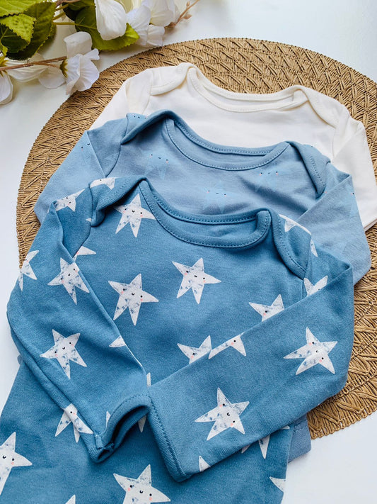 George Pack of 3 Star Print Long Sleeve Bodysuits