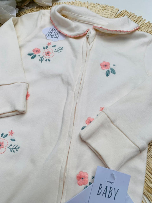 George Floral Embroidered Sleepsuit