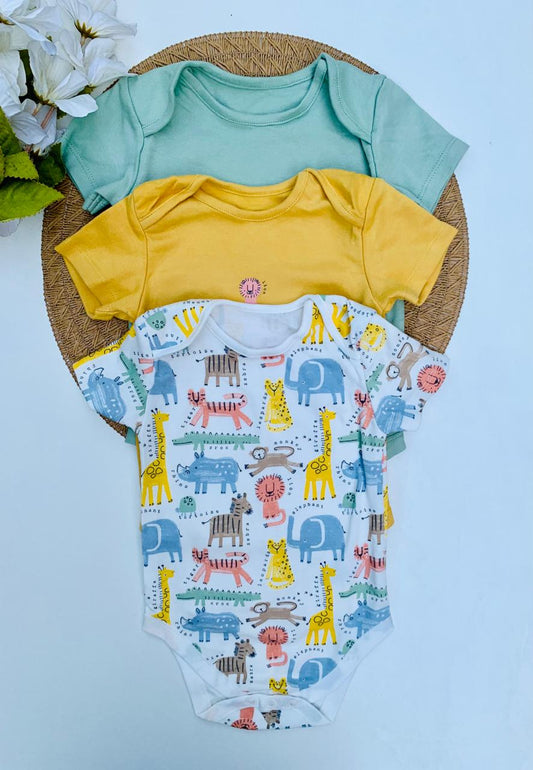 George Pack of 3 Bright Safari Short Sleeve Bodysuits
