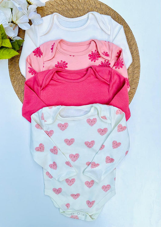 George Pack of 4 Flower Heart Long Sleeve Bodysuits