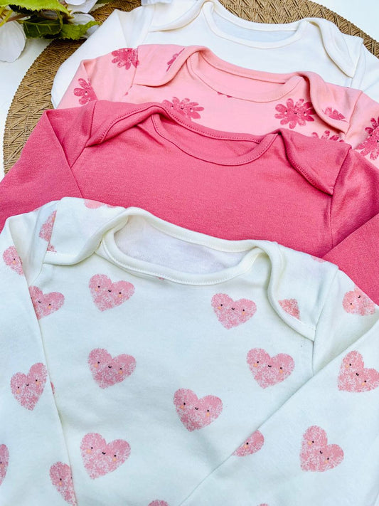 George Pack of 4 Flower Heart Long Sleeve Bodysuits