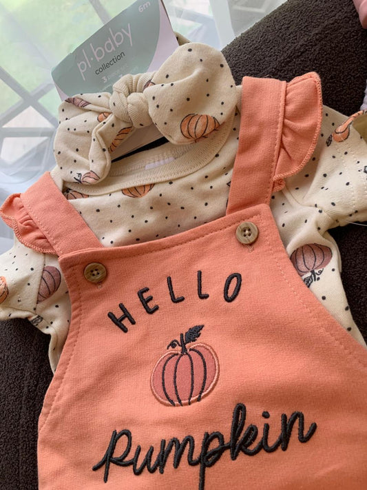 “Hello Pumpkin” Dungarees & Headband Set