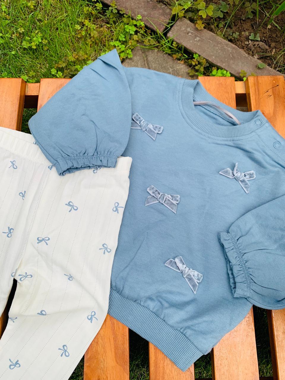 TU Clothing Bow Embroided Sweat Shirt and Trouser Set