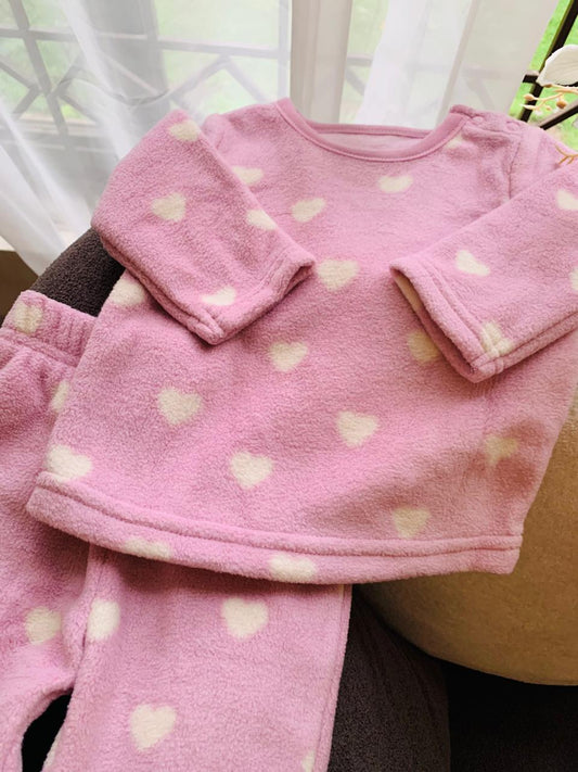 George Heart Print Fleece Shirt & Trouser Set