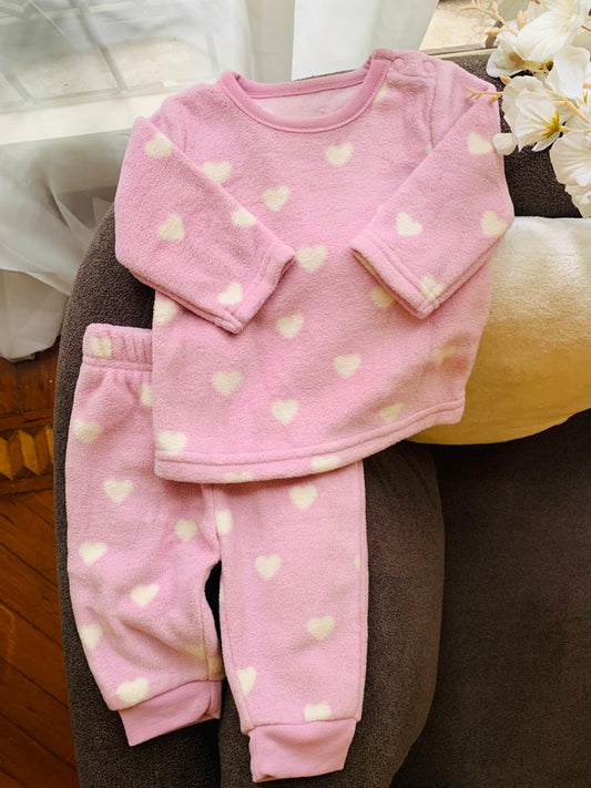 George Heart Print Fleece Shirt & Trouser Set