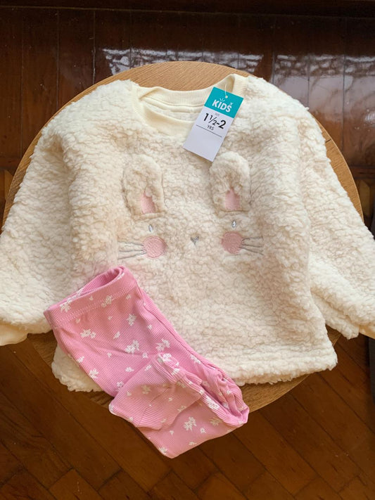 Matalan Bunny Print Sherpa Shirt and Trouser Set
