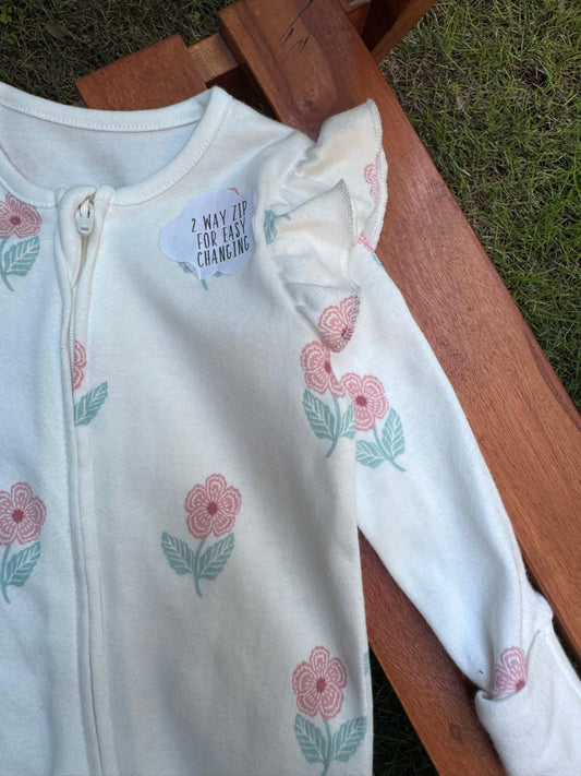 George Flower print Frill Sleepsuit