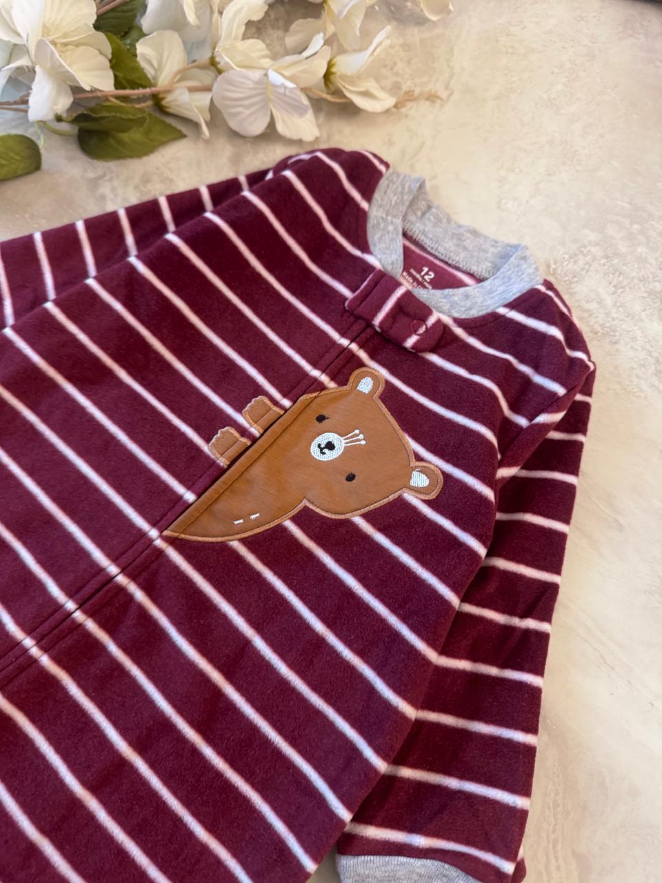Bear Embrioded Fleece Sleepsuit