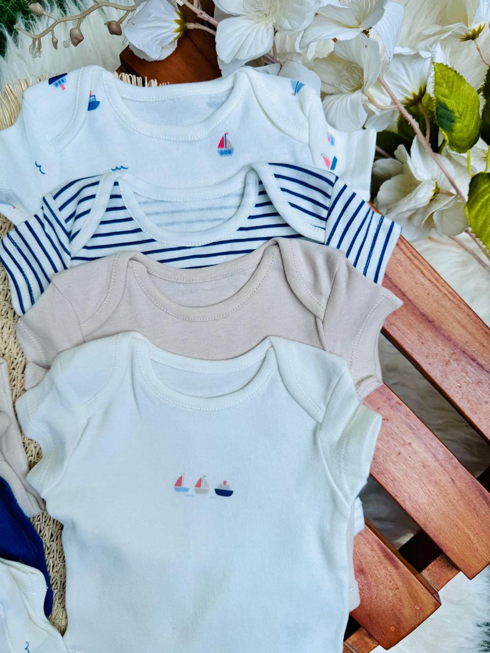 George pack of 7 Nautical Print Short Sleeve Bodysuits