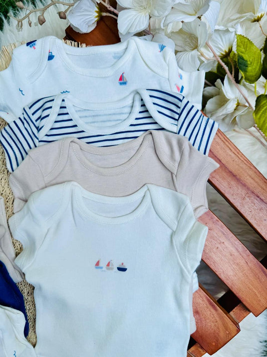 George pack of 7 Nautical Print Short Sleeve Bodysuits
