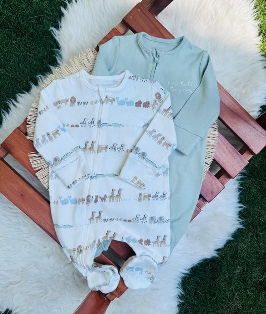 George pack of 2 Safari Animal Sleepsuits