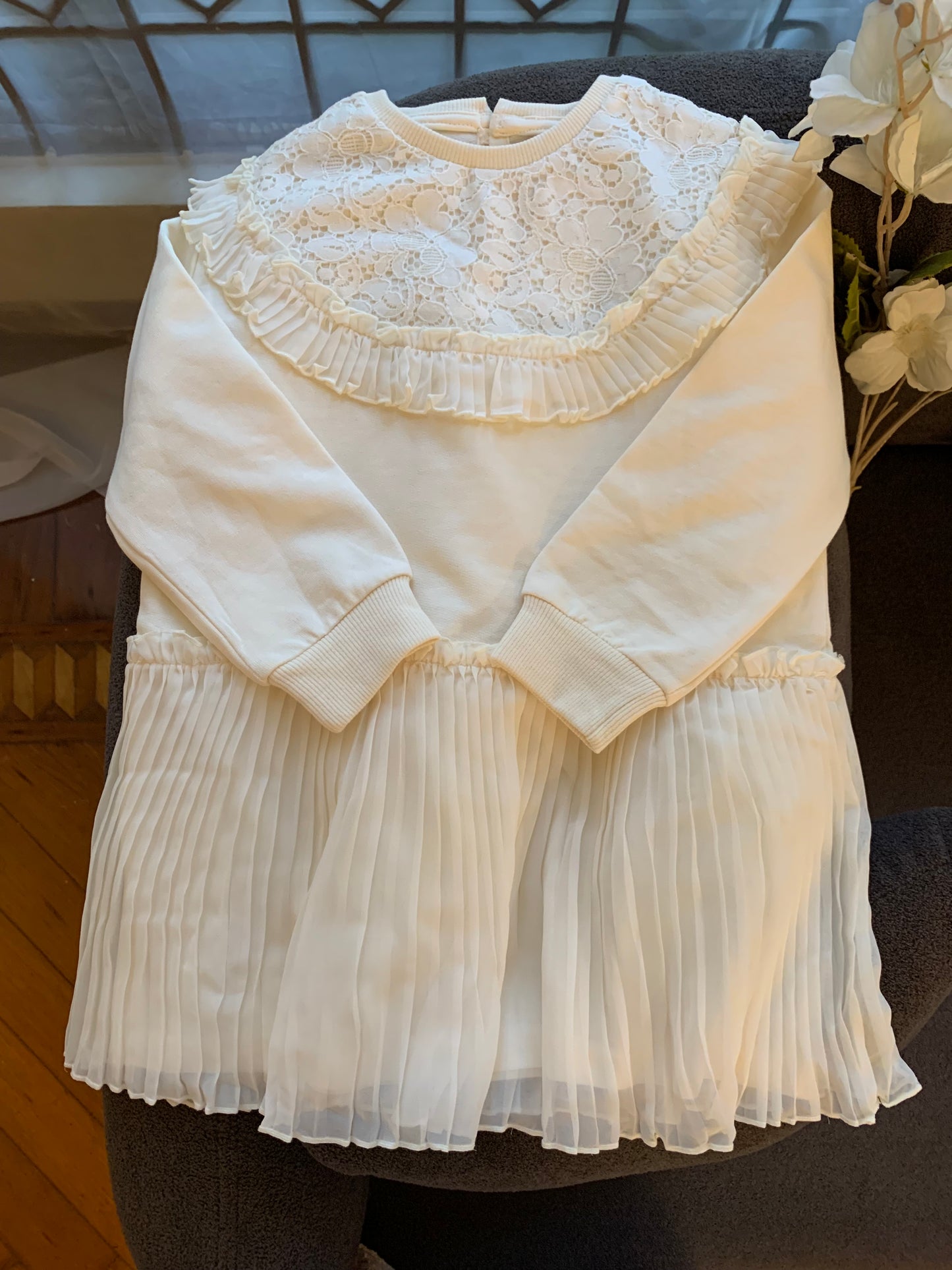 George Lace Panel Frill Sweatshirt Dress