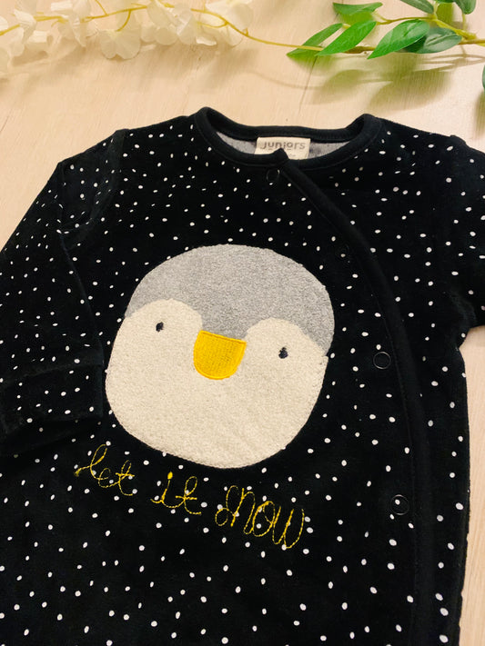Juniors Velour Embroided Penguin Sleepsuit
