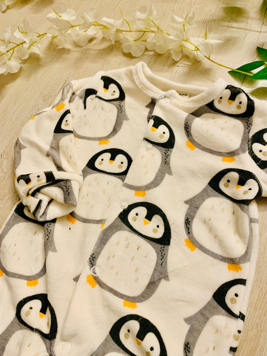 Juniors Velour Printed Penguins Sleepsuit