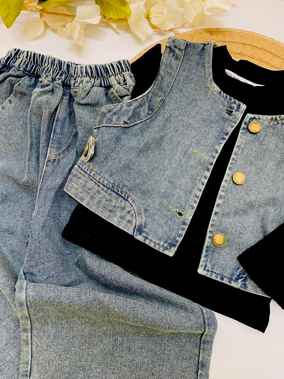 3Pc Denim Jacket, Shirt & Pants Set