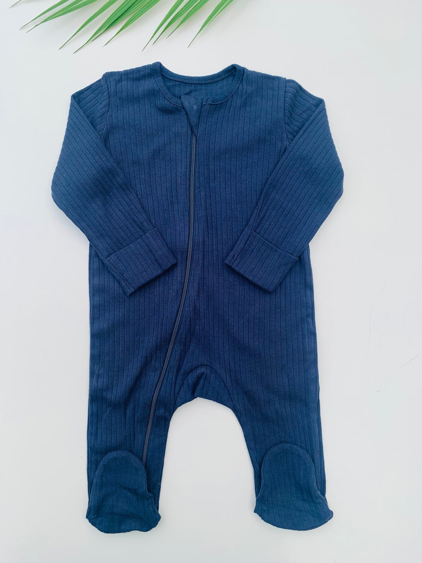 George Ribbed Navy Blue Sleepsuit