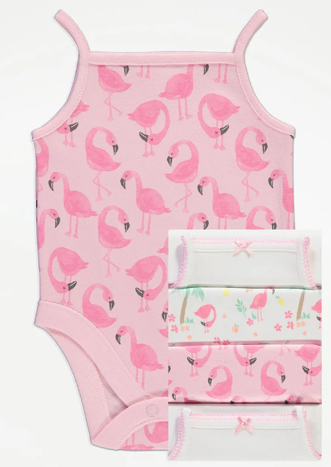 George Pack of 5 strappy Flamingo & Palm Tree Bodysuits